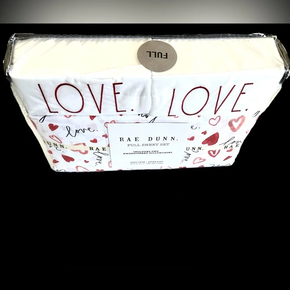 Rae Dunn Full Sheets Set Red Hearts Love Valentine’s Day NEW Sustainable